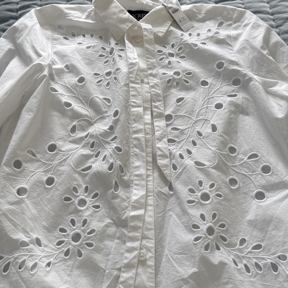 J Crew Collection button-up bow top in cotton poplin eyelet in white Size S NWT - Picture 8 of 8